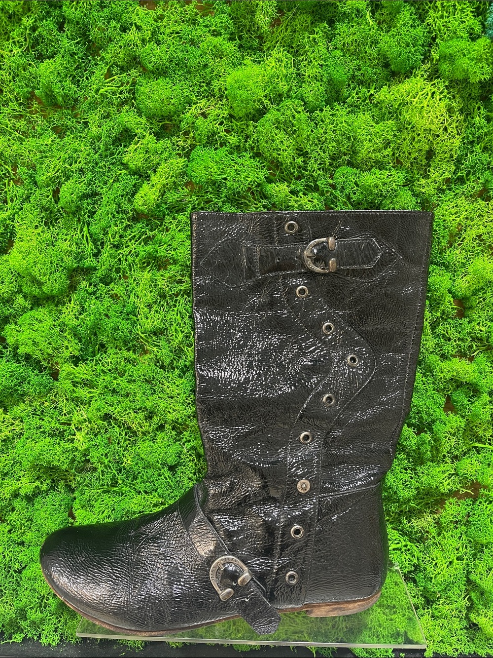Miss Sixty Black Mid-Calf Buckle Combat Boot